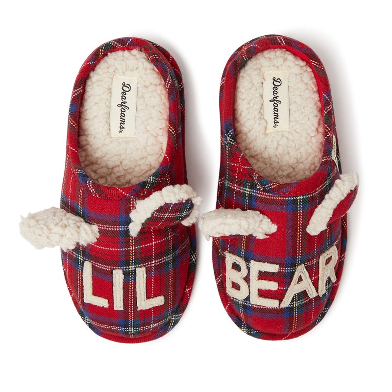 Dearfoams Kids Unisex Slipper, Lil Bear Tartan Plaid, US 9-10 Toddler - Image 1